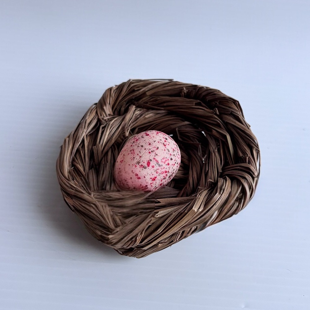 Woven Bird Nest with Pink Speckled Egg 3 Inch